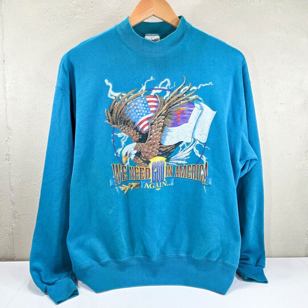 Vintage 1990s We Need God in America Again Eagle Crewneck Sz XL